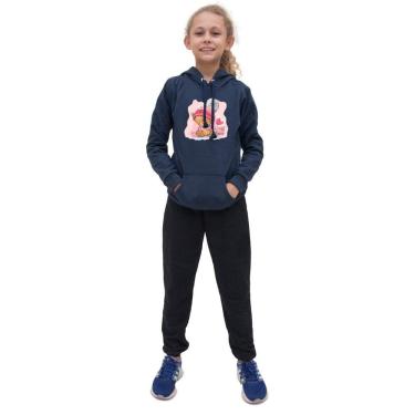 Imagem de Kit Conjunto Infantil Blusa Moletom Canguru Menina Estampa Ursinho e Calça Com Bolso