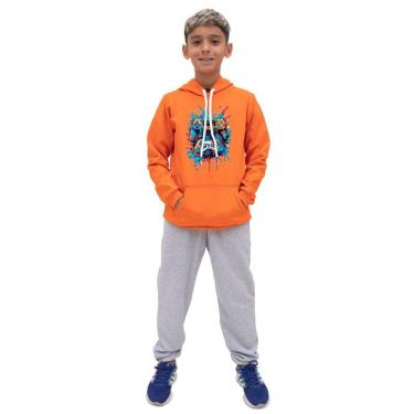 Imagem de Conjunto Moletom Com Capuz Infantil Menino Estampado e Calça Basica Lisa Confortavel