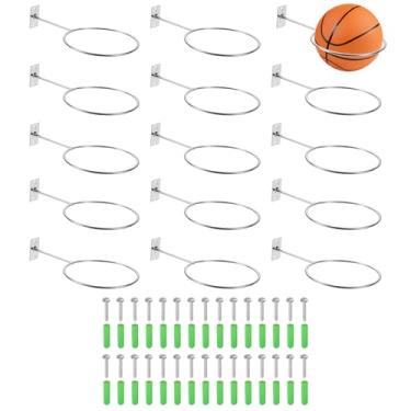 Imagem de PATIKIL Suporte de parede com suporte de bola de 12 cm, pacote com 15 unidades, armazenamento de parede com parafusos para basquete, futebol, vôlei, decoração de anel de armazenamento, prata, 5 mm de