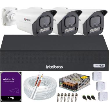 Imagem de Kit 3 Câmeras Full Color C/Áudio Dvr Intelbras 4ch 1TB Purple