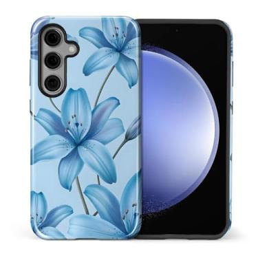 Imagem de Capa compatível com Samsung Galaxy S24, capa rígida híbrida de policarbonato de 2 camadas + capa protetora de silicone, lírio azul resistente a arranhões à prova de choque para Samsung Galaxy S24