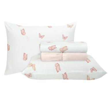 Imagem de Jogo de Cama Duplo Queen 4 Peças Percal 180 Fios Borboleta Sonhare Prata
