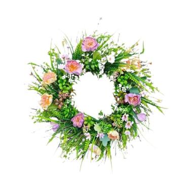 Imagem de Nishiyuenyi Grinalda de flores artificiais para porta frontal, guirlanda floral de 17,72 polegadas para janela de prateleira, sala de férias