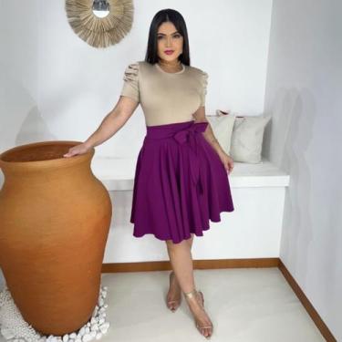 Imagem de Saia Midi Plus Size Godê Moda Evangélica Feminina - Miss Flower, Roxo,