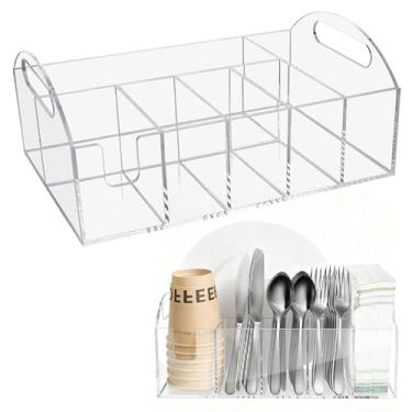 Imagem de XIEJ Organizador de pratos de papel acrílico, organizador de utensílios de prata, usado para armazenar pratos, copos, guardanapos, pequenos lanches e utensílios de mesa - adequado para casa, festa