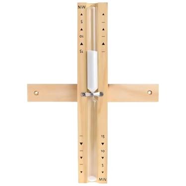 Imagem de Temporizador giratório de madeira para sauna mecânico de 15 minutos, ideal para saunas ao ar livre, casa tradicional, temporizador de vidro de areia ajustável com areia branca transparente, direção de