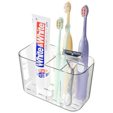 Imagem de VACONICO Suporte de escova de dentes elétrica montado na parede, 5 compartimentos para escova de dentes transparente e suporte de pasta para banheiro, porta-escovas de dentes infantis fofos e