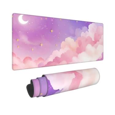 Imagem de CANFLASHION Tapete de mouse com nuvens rosa, tapete de mesa de escritório 80 x 28 cm, mouse pad grande para jogos, XL estendido à prova d'água para computador com base de borracha antiderrapante, 300