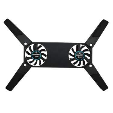 Imagem de Base Notebook Dobrável com 2 Ventoinhas, Resfriador para Laptop, Plástico Preto, 15x35cm, Alimentação Elétrica