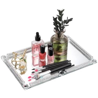 Imagem de Chewtoyo Bandeja de cristal espelhada para perfume de cômoda, bandeja de banheiro, bandeja durável de vidro para uso, casa para decoração, design antiderrapante, sala, escritório, banheiro, 29 x 19 x