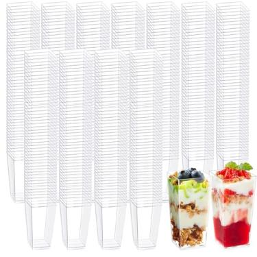 Imagem de LECEHIVO Pacote com 560 mini copos de sobremesa de 85 g copos de parfait altos transparentes quadrados de plástico para aperitivos, sobremesas, mousse de chocolate