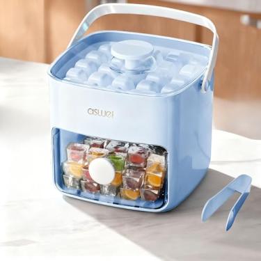 Imagem de Bandeja de gelo premium – Bandeja de gelo para freezer, molde de gelo para bebidas, uísque, cerveja, coquetel, café, design de tampa transparente para manter o gelo limpo, com pinças e 2 bandejas de