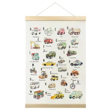 Imagem de Quadro de pôster de arte de parede do alfabeto de transporte, quadro de pôster do alfabeto para decoração de parede, moldura de pôster de tela educacional para sala de jogos e sala de aula