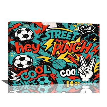 Imagem de Decoração de parede de futebol para quarto de meninos, arte de parede, arte de rua, grafite, esportes, futebol, impressões, pintura, arte, decoração para quarto, sala de jogos, presentes emoldurados