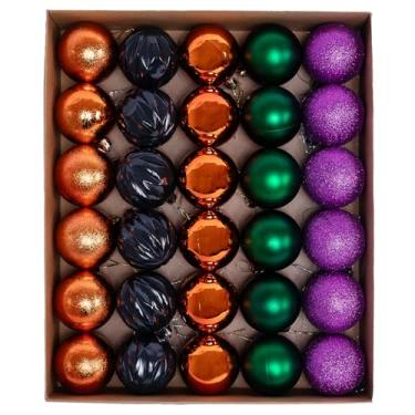 Imagem de HipTree Enfeites de Halloween de 30 quilates, decorações de árvore para ambientes internos para mini árvore pequena, conjunto de enfeites de bola à prova de quebra roxo/laranja/verde/preto para