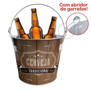 Imagem de Balde De Gelo Para Cerveja Estampado Em Metal Galvanizado Com Abridor 