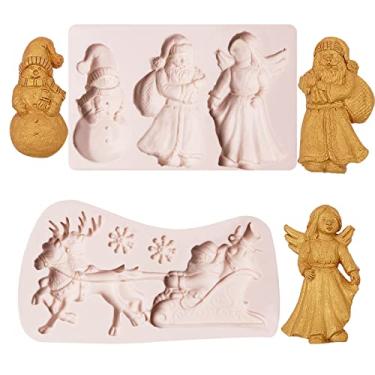 Imagem de Moldes de fondant de Natal, 2 peças, Papai Noel Snowan Our Lady Molde de silicone para decoração de bolo moluld de rena, floco de neve, cervo, açúcar doce, topo de cupcake, suprimentos de Natal