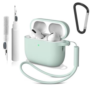 Imagem de Vanjua Capa protetora para AirPods Pro 3 2025, capa protetora de silicone macio para Apple AirPods Pro 3ª geração com kit de limpeza de chaveiro, capa para AirPod Pro 3 para mulheres e homens (ciano