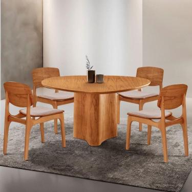 Imagem de Mesa Com 4 Cadeiras Selene Malta Gold Moderna Mobília Brisa/ Imbuia Nat.