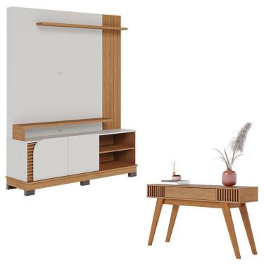 Imagem de Estante Home Theater Jurerê Off White Matte Freijó Com Aparador Riviera Freijó - Colibri