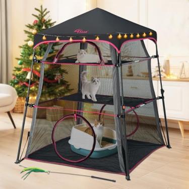Imagem de Compartimento extra grande para gatos para ambientes internos e externos com fundo à prova d'água, barraca espaçosa de torre ITENT de 3 níveis, barraca portátil para gatos, pátio, varanda, deck e