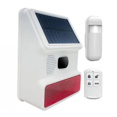 Imagem de Alarme com Luz Estroboscópica Solar Detector de Movimento Indução Anti-interferência IP65 Sirene Sensor Sem Fio 433MHz para Casa Fazenda Galpão Vila Jardim Controle Remoto