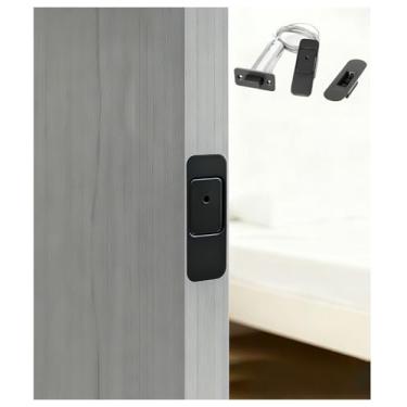 Imagem de MouMouPurr Magnetix Trava magnética invisível para portas duplas, fechadura silenciosa automática, trava oculta de porta de madeira antifurto, trava silenciosa, preta