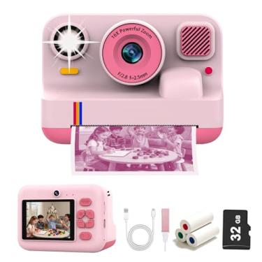 Imagem de Câmera de impressão instantânea para crianças, câmera digital instantânea, presentes de aniversário de Natal para meninos de 3 a 16 anos, impressora portátil de brinquedo com cartão de 32 G e 3 rolos