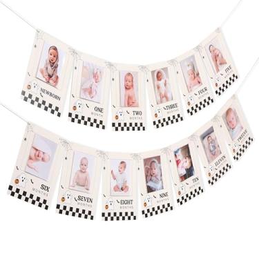 Imagem de Faixa fotográfica de 1º aniversário de Halloween - Guirlanda de marco mensal para bebês (0 a 12 meses) com desenhos fofos de fantasmas, abóbora, morcego e aranha, decoração para pendurar cartolina