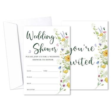 Imagem de Convites de casamento de flores silvestres com envelopes, convite de chá de panela Love In Bloom, convite de chá de panela para festa de noivado despedida de solteira, conjunto de 25 - B10