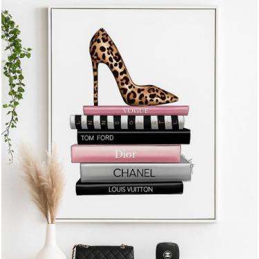 Imagem de Quadro Canvas Closet Feminino Fashion Grifes Mold.Branca Tam:90x60cm -