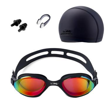 Imagem de Kit Oculos De Natação Gold Sports Wave Performance Espelhado Touca Nose Clip e Ear Plug-Unissex