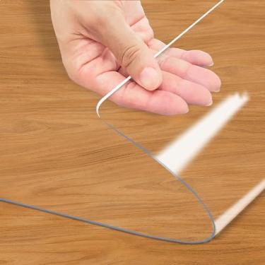 Imagem de JUNYI Protetor de mesa transparente de 35,5 x 61 cm, capa de mesa de plástico de 1,5 mm de espessura, protetor de toalha de mesa de plástico transparente, à prova de sujeira e fácil de limpar,