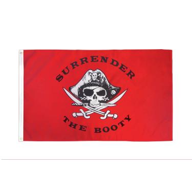 Imagem de AZ FLAG - Bandeira vermelha Pirate Surrender The Booty - 2 x 3 pés - Faixa de piratas de caveira de poliéster 100D com dois ilhós de metal - Resistente ao desbotamento - Cores vivas - 2 pés x 3 pés