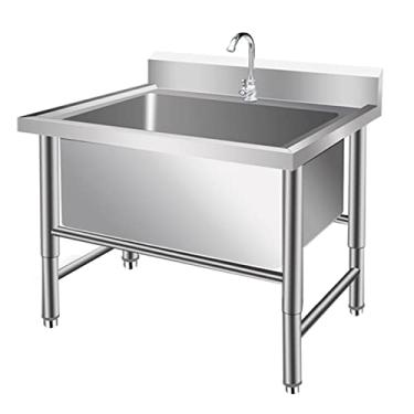 Imagem de Lavatórios independentes de aço inoxidável para lavatórios grandes banheiras comerciais/industriais para ambientes internos e externos (60 x 60 x 80 cm / 23,6 x 23,6 x 31 cm, 30 cm de profundidade)