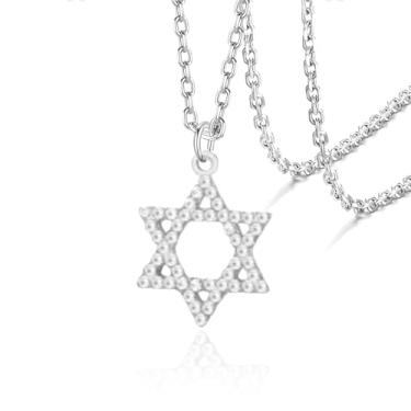 Imagem de VASSAGO Colar com pingente de estrela de Davi Salomão, estrela de seis pontas, hexagrama de aço inoxidável, joia judaica israelense para homens, adjustable, Aço inoxidável, Sem Pedra Preciosa