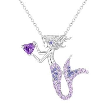 Imagem de SUPAC 1 colar encantador de desenho de sereia para mulheres – design peculiar debaixo do mar, presente de Natal, aniversário ou festa para amantes de sereia! (cores azul, rosa e roxo!), Adjustable,