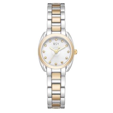 Imagem de BOSHIYA Relógio Lady Gold, design de caixa redonda, mostrador branco numeral romano, pulseira de aço inoxidável, equipado com ferramenta de ajuste, função resistente à água, Circular ouro e prata - D