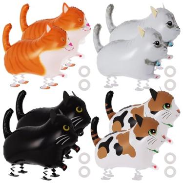 Imagem de 8 peças de balões de gato andando, balões de gato para crianças, balão Mylar de folha de animal ambulante, decorações de aniversário de fazenda para suprimentos de festa temática de gato (gato, 8