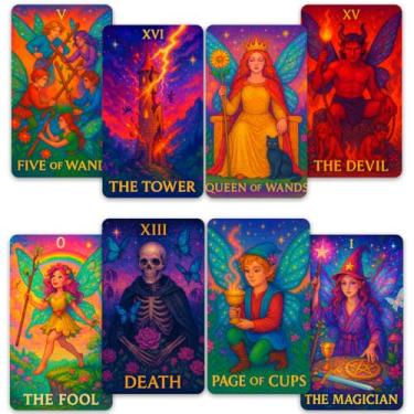 Imagem de CRAFTERIAN Rainbow Fairy Tarot Deck – 78 Magical Cards with Foiled Edges, 96-Page Guidebook & Sturdy Box – Glossy Finish – Cute Colorful Fairy-Themed Tarot for Beginners & Collectors