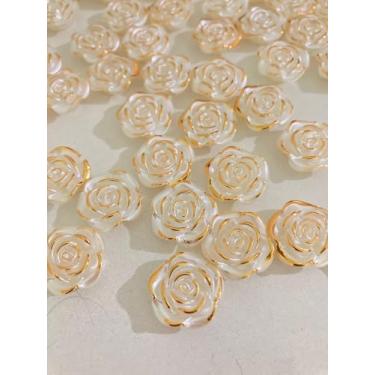 Imagem de Miçangas Com furo Passante Decorativas em Forma de Rosa, Perolada com Detalhes Dourados, Para Monatgem de Bijuterias, Costuras e Outros Artesanatos 25un 18mm