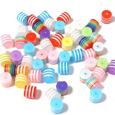 Imagem de ARTISAMILY 100 peças, coluna, 8 mm, contas de resina arco-íris, listras, coloridas, soltas, espaçadoras, mini coluna, pulseira, miçanga para fazer joias, faça você mesmo, contas de artesanato para