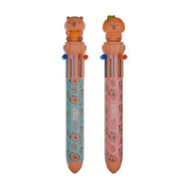 Imagem de Kit 2 Canetas Esferográficas Retrátil CiS Capivara 10 em 1 Conjunto Escolar Ponta Fina Lettering