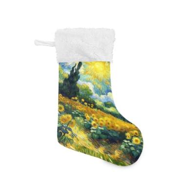 Imagem de ATTX Pacote com 2 meias de Natal para jardim de girassol com punho de pelúcia branco - Decoração de Natal para presentes, meia de 48 cm (360)