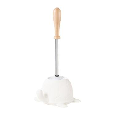 Imagem de Conjunto de escova e suporte de vaso sanitário com base de tartaruga - Escova de limpeza de vaso sanitário de cerâmica, escova de banheiro com base de vaso sanitário para uso doméstico e comercial