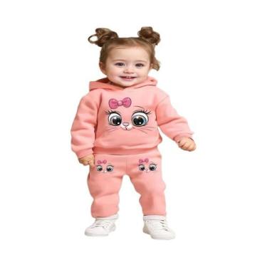 Imagem de Conjunto De Moletom Com Capuz E Calças Para Menina Com Estampa De Gato