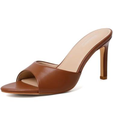 Imagem de Susanny Sandálias femininas de salto alto mule salto alto bico fino sandálias sexy sem cadarço verão casual casamento festa de formatura confortável sapatos elegantes, Marrom, 42