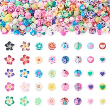 Imagem de FASHEWELRY 200 peças de contas de argila de polímero feitas à mão em massa kit de fabricação de pulseiras sortidas contas de flores pingentes de contas florais para pulseiras, colares, joias faça você