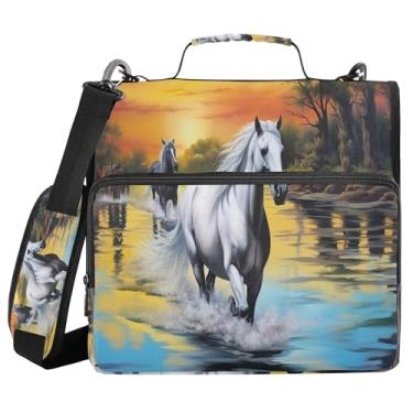 Imagem de SEHANY Fichário de cavalo galopante com alça de ombro, capacidade para 500 folhas, vários bolsos, fichário com 3 anéis de zíper de 3 cm