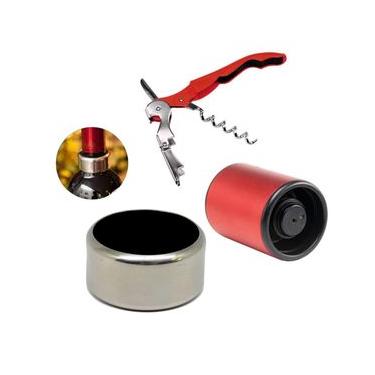 Imagem de Kit Vinho Anel Corta Gotas Saca-Rolhas e Tampa à Vácuo Prana